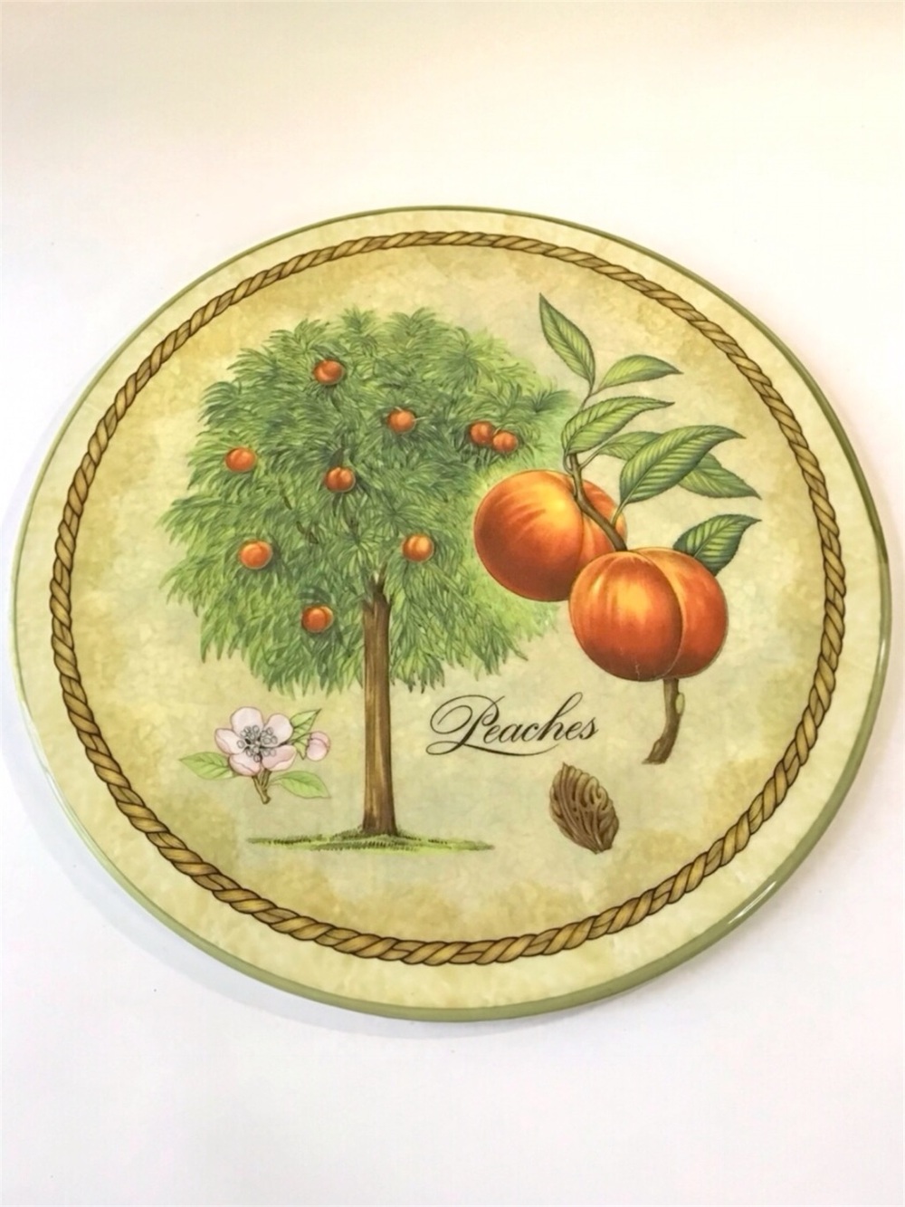 Flat Serving Platter Large 13” Round Plate Dish Peaches Ceramica Due Torri Italy